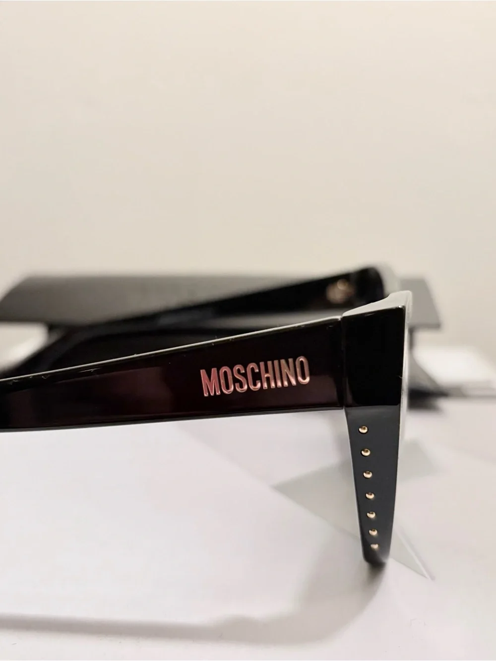 NWT Moschino 54mm Cat Eye Sunglasses w/ Black Frames embellished w/ Golden Studs